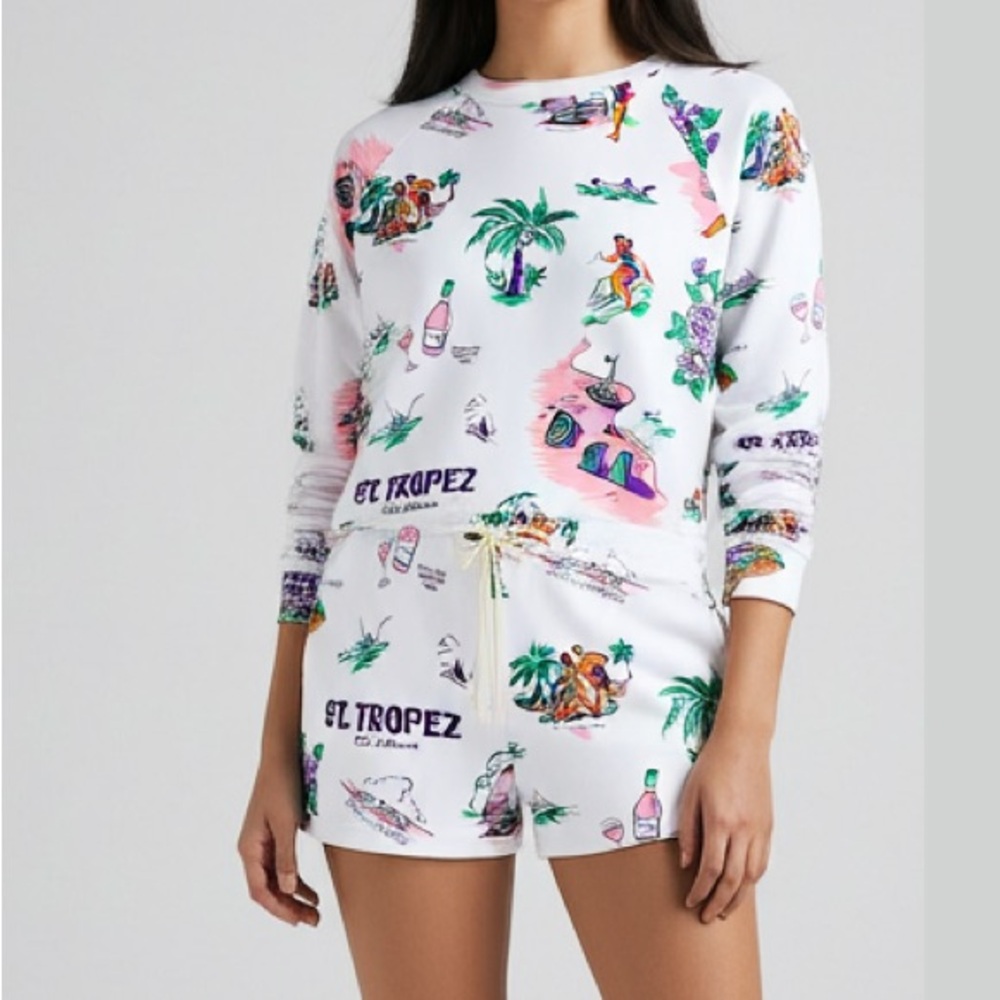 Lou & Grey Shorts Set St. Tropez Graphic Sweatshirt matching set Small Medium